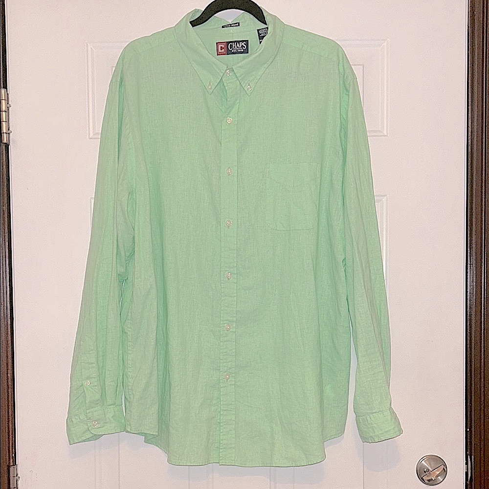 Chaps Men's Linen/Cotton Button Down Shirt 2XL Green Career Golf Professional